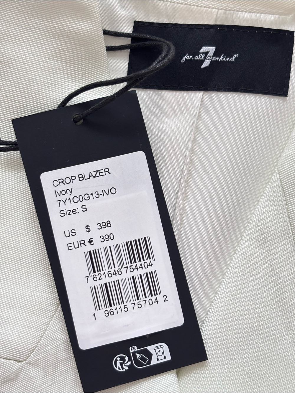 7 FOR ALL MANKIND Long Sleeve Oversized Linen Blend Cropped Ivory Blazer--NWT--S - Picture 9 of 15
